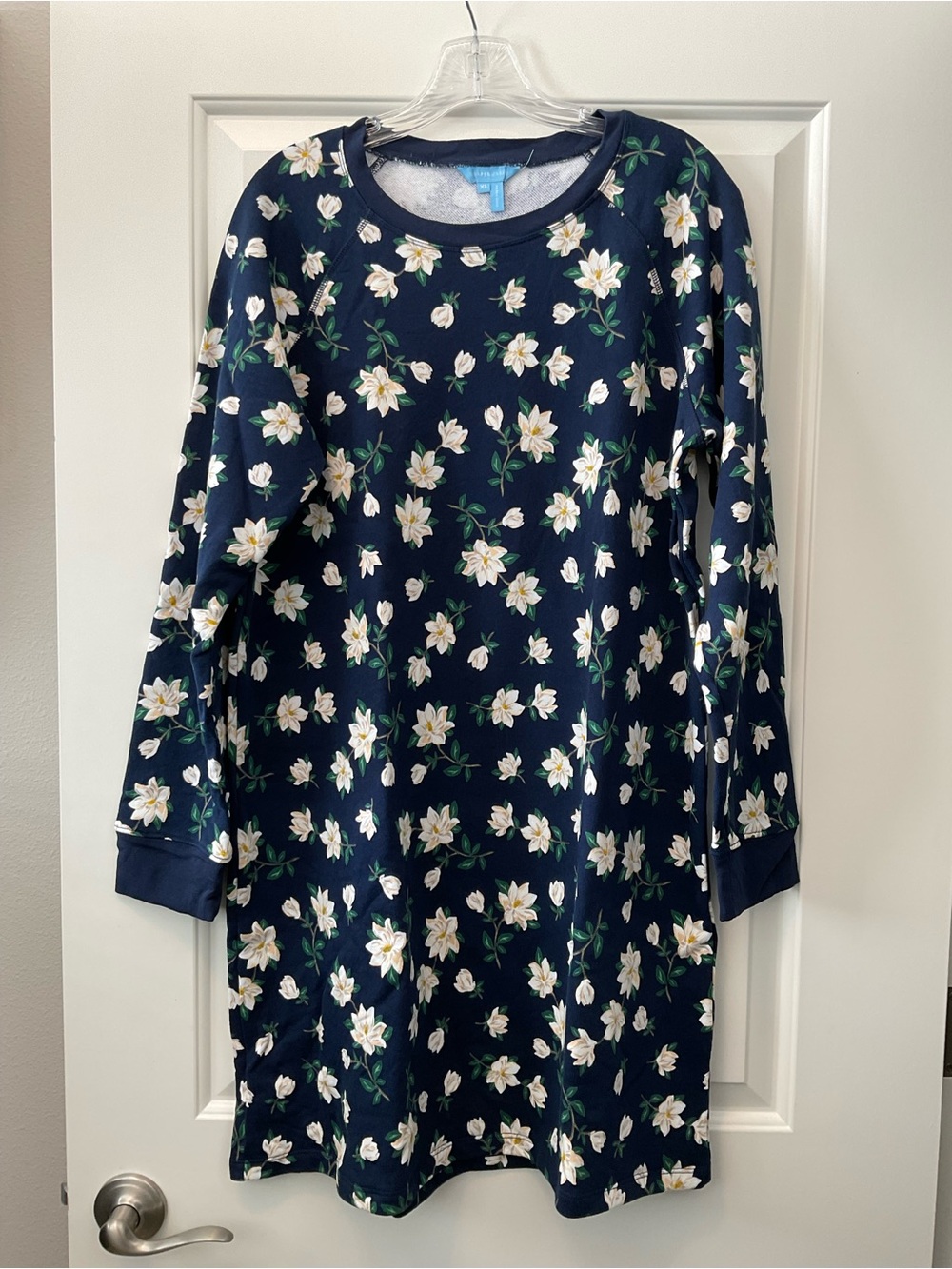 Draper James Navy Floral Sweatshirt Long-Sleeve Dress